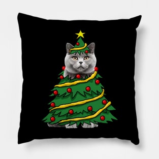 British Shorthair Christmas Tree Funny Xmas Cat Lover Pillow