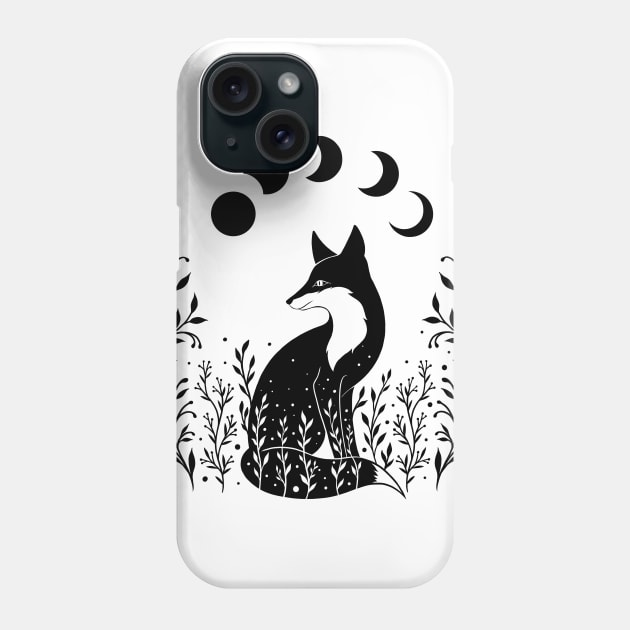 Fox on the Hill - Black and White Phone Case by Episodic Drawing