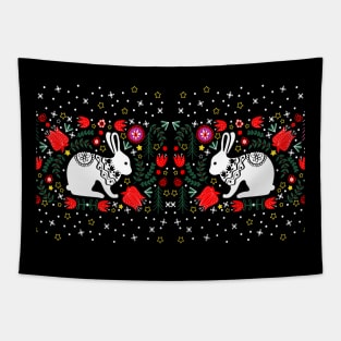 Nordic Style Winter Christmas White Rabbit Tapestry