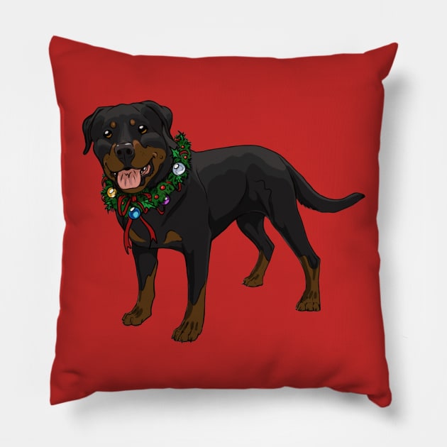 Christmas / Holiday Rottweiler Pillow by Inugoya