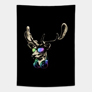 Deer DJ Brown Cool and Funny Music Animal With Sunglasses And Headphones. Tapestry