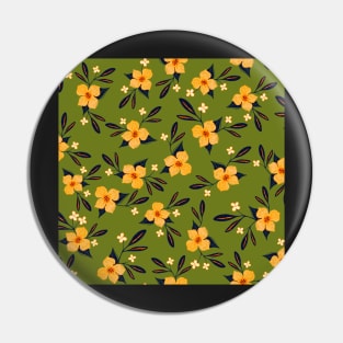 Retro Yellow flowers pattern on green Pin