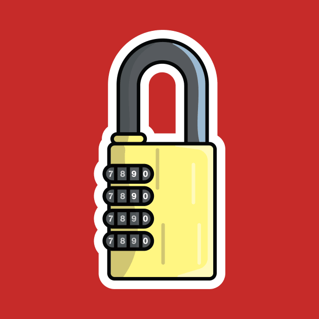 Padlock For Password Secure Sticker vector illustration. Technology and safety objects icon concept. Symbol protection and secure. Cyber security digital data protection concept sticker design by AlviStudio