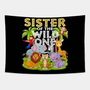 Sister Of The Wild One 1st Birthday Zoo Animal Jungle Tapestry