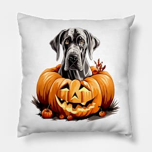 Great Dane Dog inside Pumpkin #2 Pillow