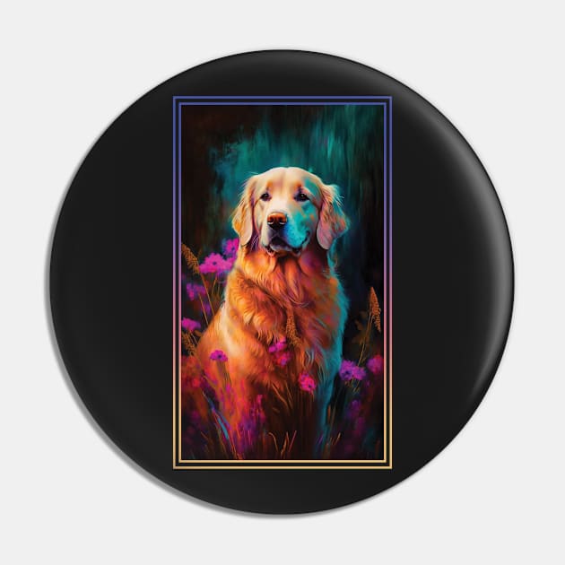 Golden Retriever Dog Vibrant Tropical Flower Tall Digital Oil Painting Portrait 4 Pin by ArtHouseFlunky