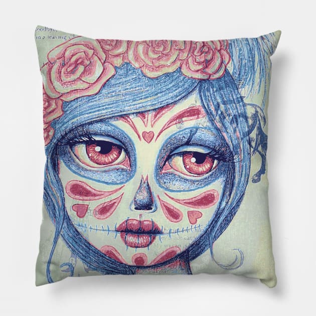 Sugar Skull Girl 3 of 3 Pillow by LittleMissTyne