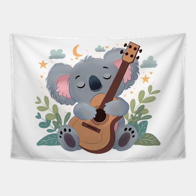 koala and guitar Tapestry by asillustrator