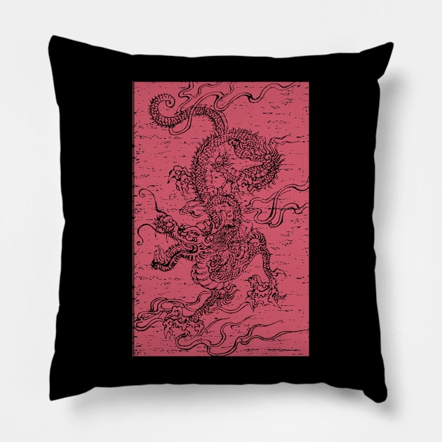 Vintage Japanese Asian Dragon Aesthetic Pillow by ebayson74@gmail.com