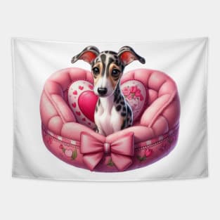 Valentine Greyhound Dog in Bed Tapestry