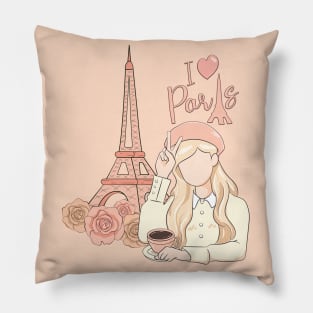 I Love Paris Traveler Girl Pillow