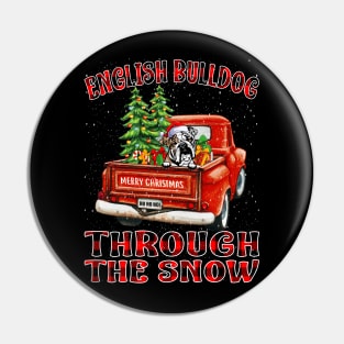 Christmas English Bulldog Through The Snow Dog Santa Truck Tree Pin