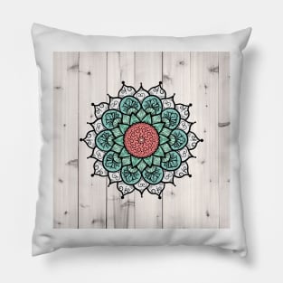 Southwestern Bohemian Boho Chic Mandala Pattern Pink Mint Green Cactus Succulent Pillow