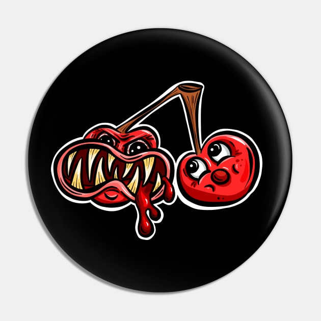 Angry Cherry Cartoon Character Twins Sticker Design Pin by Squeeb Creative