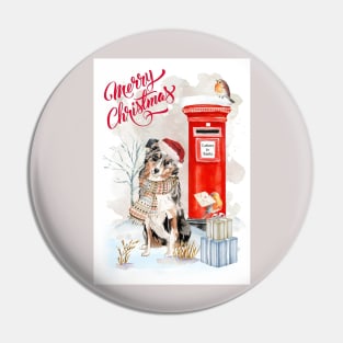 Australian Shepherd Dog Merry Christmas Santa Dog Pin