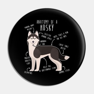 Black and White Siberian Husky Dog Anatomy Pin