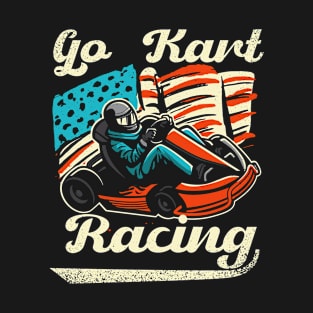 Go Kart Racing USA Flag Karting Kart Racer T-Shirt