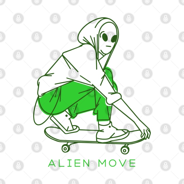 Alien skateboarding by Wolf Clothing Co