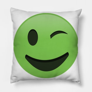 Green Emoji Wink Pillow