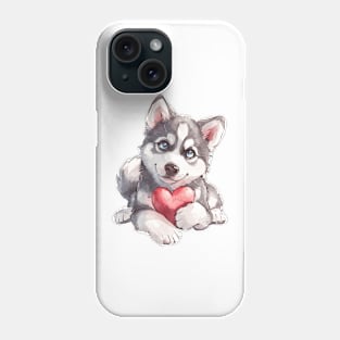 Valentine Siberian Husky Holding Heart Phone Case