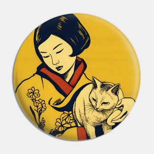 Asian Relaxed Woman with Cat Pin