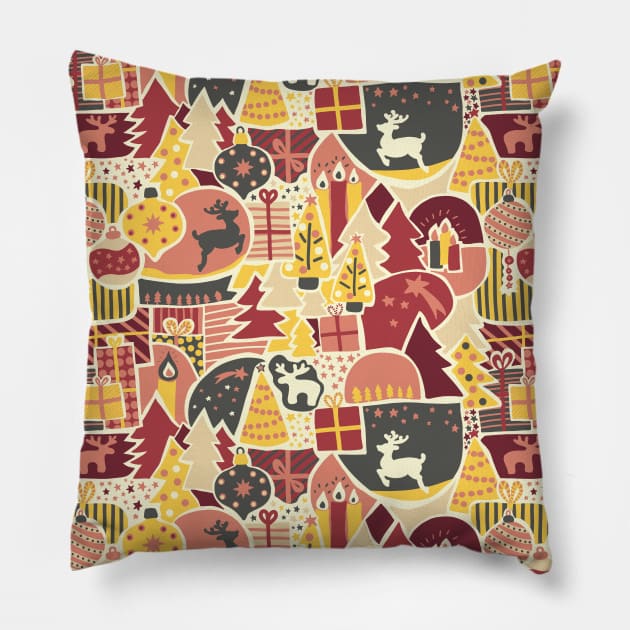 Modern Paper Cut Christmas pink, gray, yellow, red Pillow by Sandra Hutter Designs