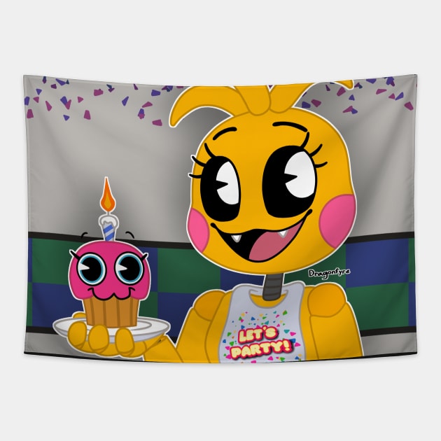 Toy Chica & Mr. Cupcake Tapestry by DragonfyreArts