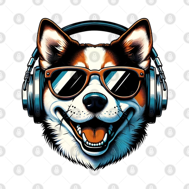 Danish-Swedish Farmdog Smiling DJ with Headphones and Sunglasses by ArtRUs