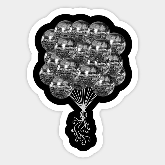 Retro Silver Disco Ball Balloons - Disco Ball - Sticker