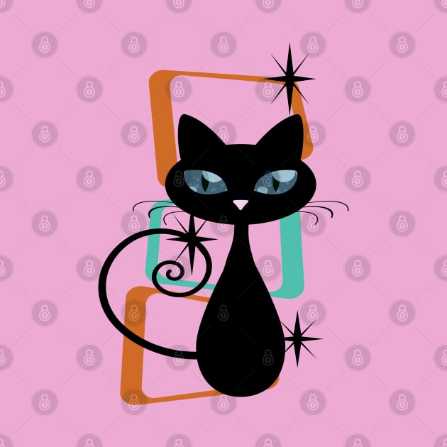 Retro Kitty Cat against Atomic Minimalistic Background by Lisa Williams Design