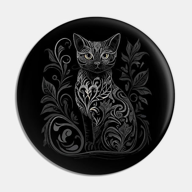 Retro Gothic Style Cat Gifts Vintage Cat Pin by KsuAnn