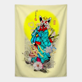 journey for wandering cat samurai warrior Tapestry