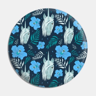 Blue Unicorn Hibiscus Tropical Pattern Pin