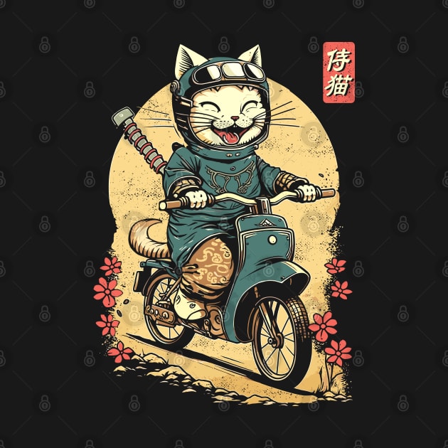 Japanese Samurai Cat on Motorcycle Kawaii Ninja Cat by Apocatnipse Meow