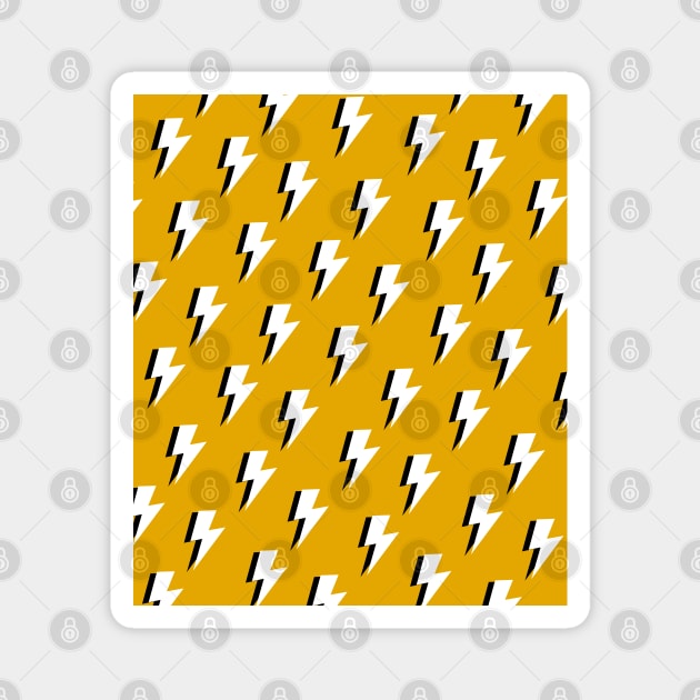 White Lightning Bolts on Mustard Yellow Magnet by OneThreeSix