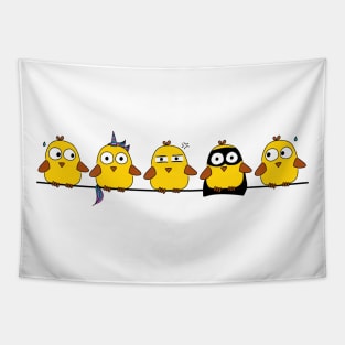 Five funny birds Tapestry