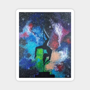 Pole Dancer Silhouette in Starry Galaxy Background Magnet