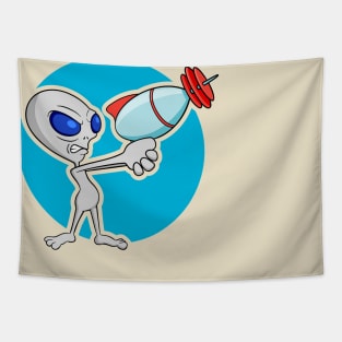 Little grey guy with a big ray gun Tapestry