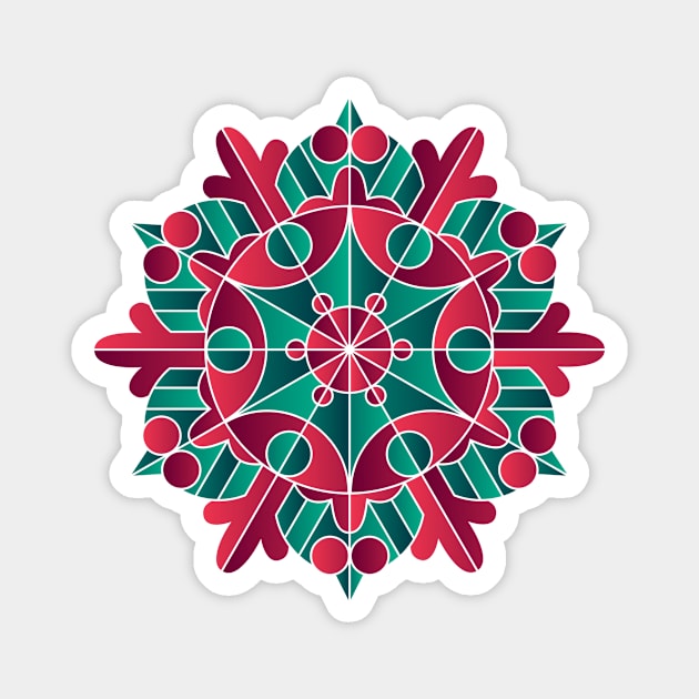 Poinsettia Mandala Snowflake Geometric Design Magnet by RYSHU 