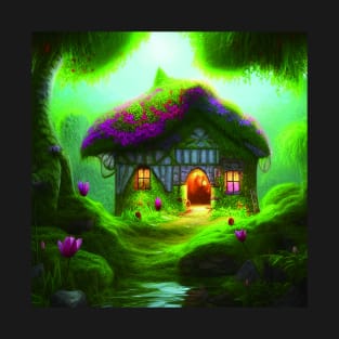 Fantasy Green House In a Greenery Scene, Fantasy Cottagecore artwork T-Shirt