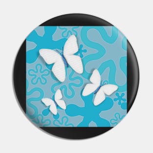 White Butterflies on Blue Retro Flower Background Pin