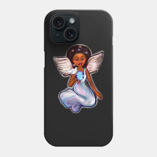 Angel with dove love joy and peace ii - Black angel of peace ! With glow, Afro hair, green eyes, Cherry pink lips and dark brown skin. Hair love ! Phone Case