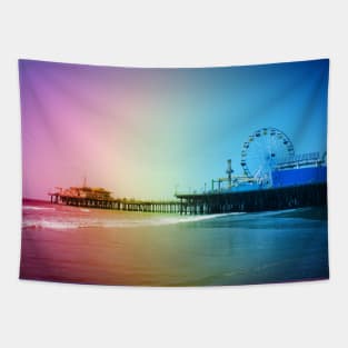 Santa Monica Pier Rainbow Colors Tapestry