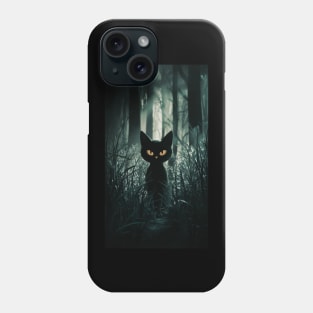 Black cat in dark forest Phone Case