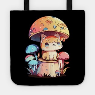 Whimsical Mushroom Cat: Playful Cartoon Art Design Tote