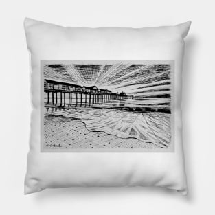 Southwold Pier at Sunset Ink Sketch Pillow