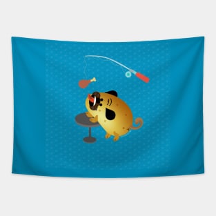 Potato Pug Chicken on Fishing Pole Tapestry