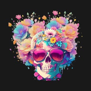 Dead Skull wearing Trendy Sunglasses with Flowers T-Shirt