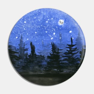 Moonlight at the Forest. Original Watercolor Painting Pin