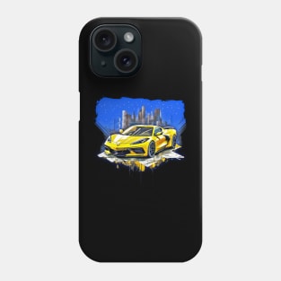 C8 Corvette Sports car supercar race car yellow for boys for men Phone Case